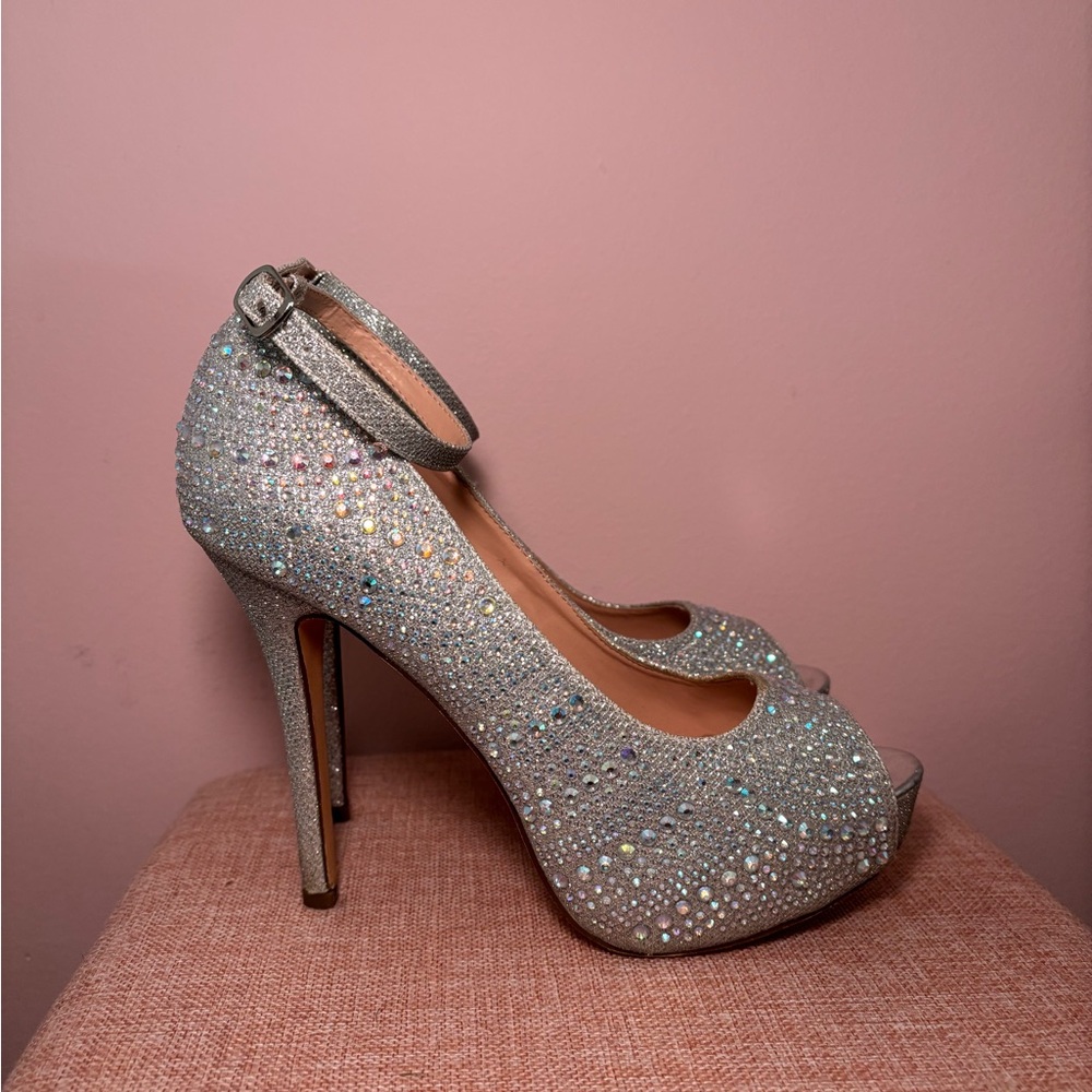 Elegant Silver Rhinestone Heels